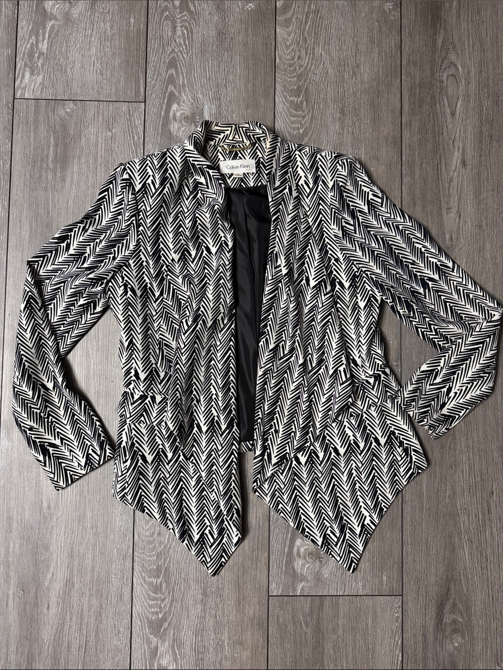 Calvin Klein Black & White Chevron Draped Jacket